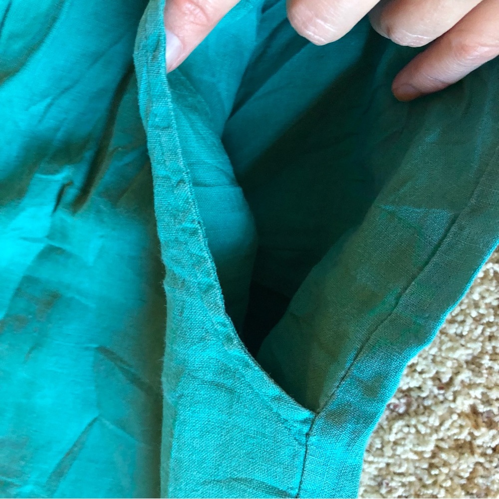 FLAX 100% Linen Pants Rainforest Green Cropped Capri Elastic Waist Size SMALL - Picture 9 of 10